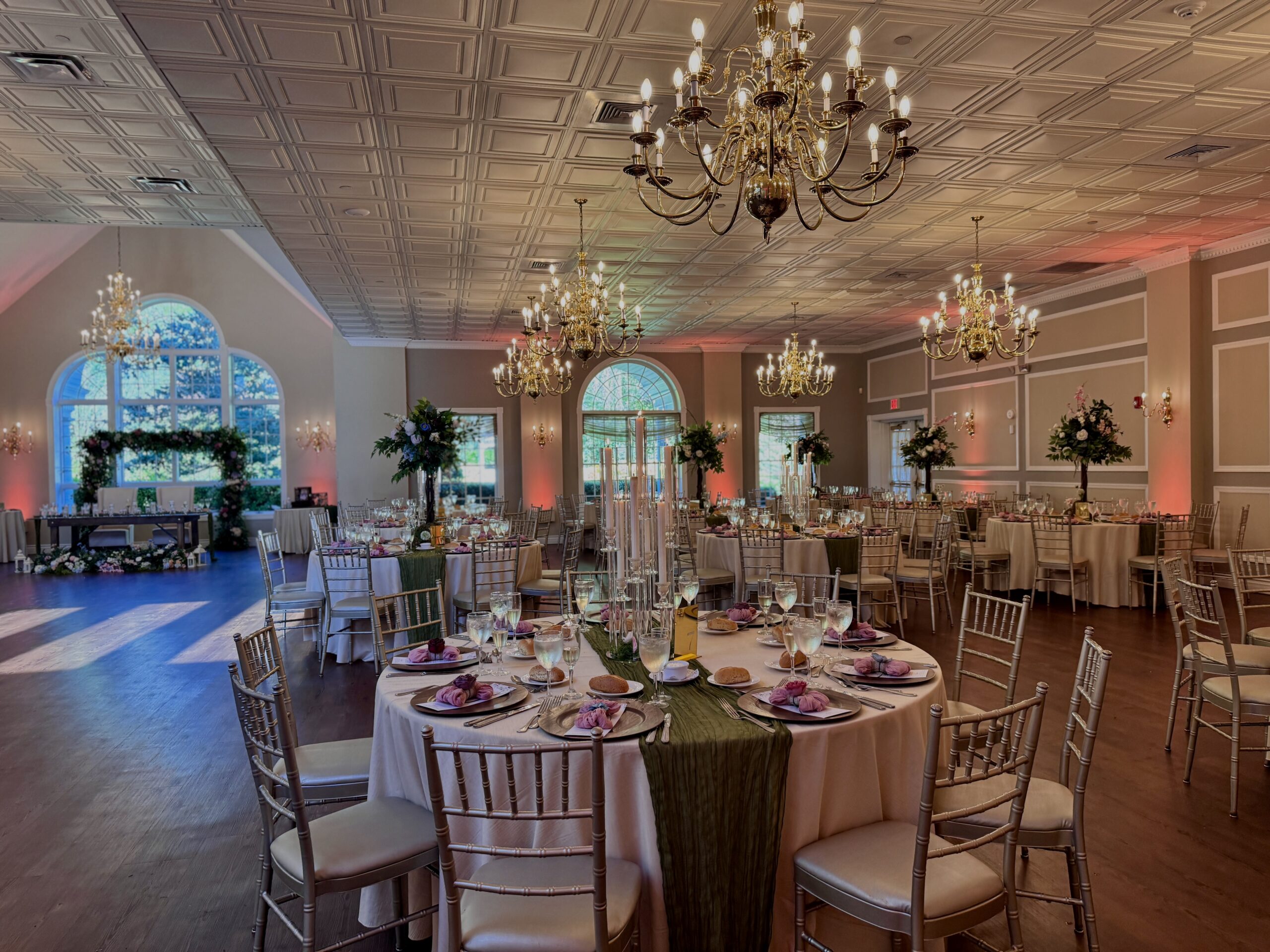 Elegant wedding venue with chandeliers