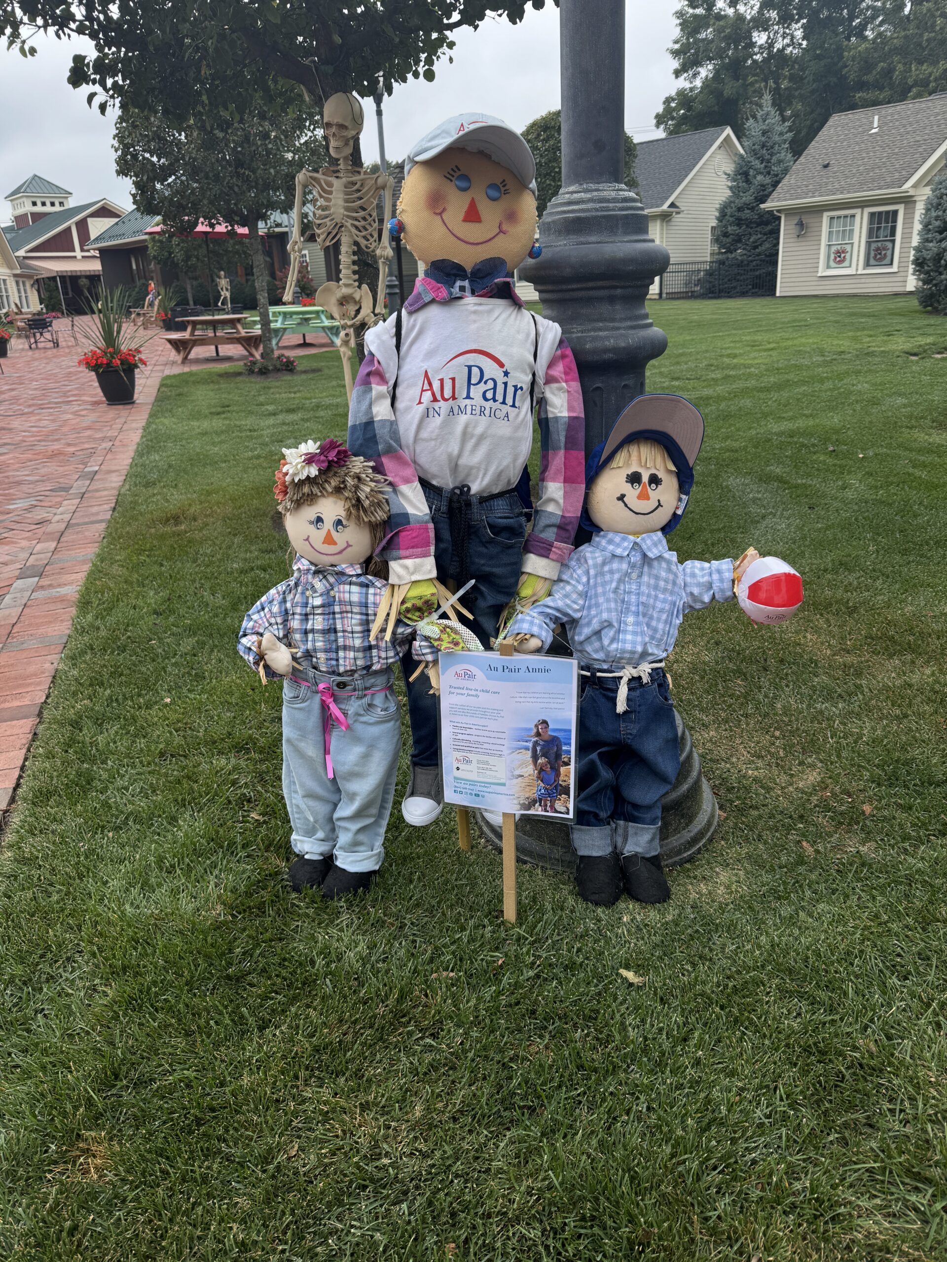 Scarecrows display in a park setting
