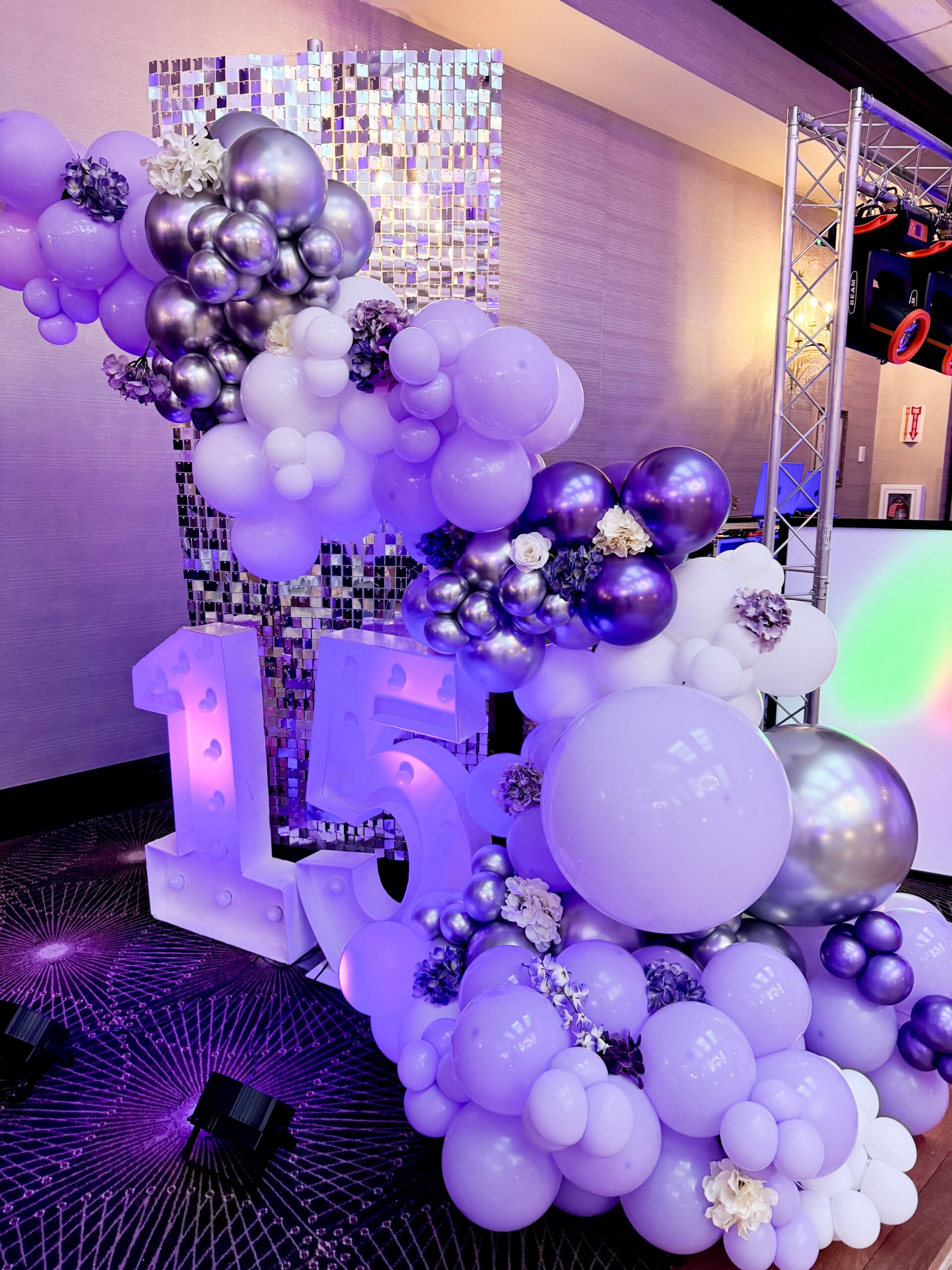 Colorful balloon decoration for 15th celebration