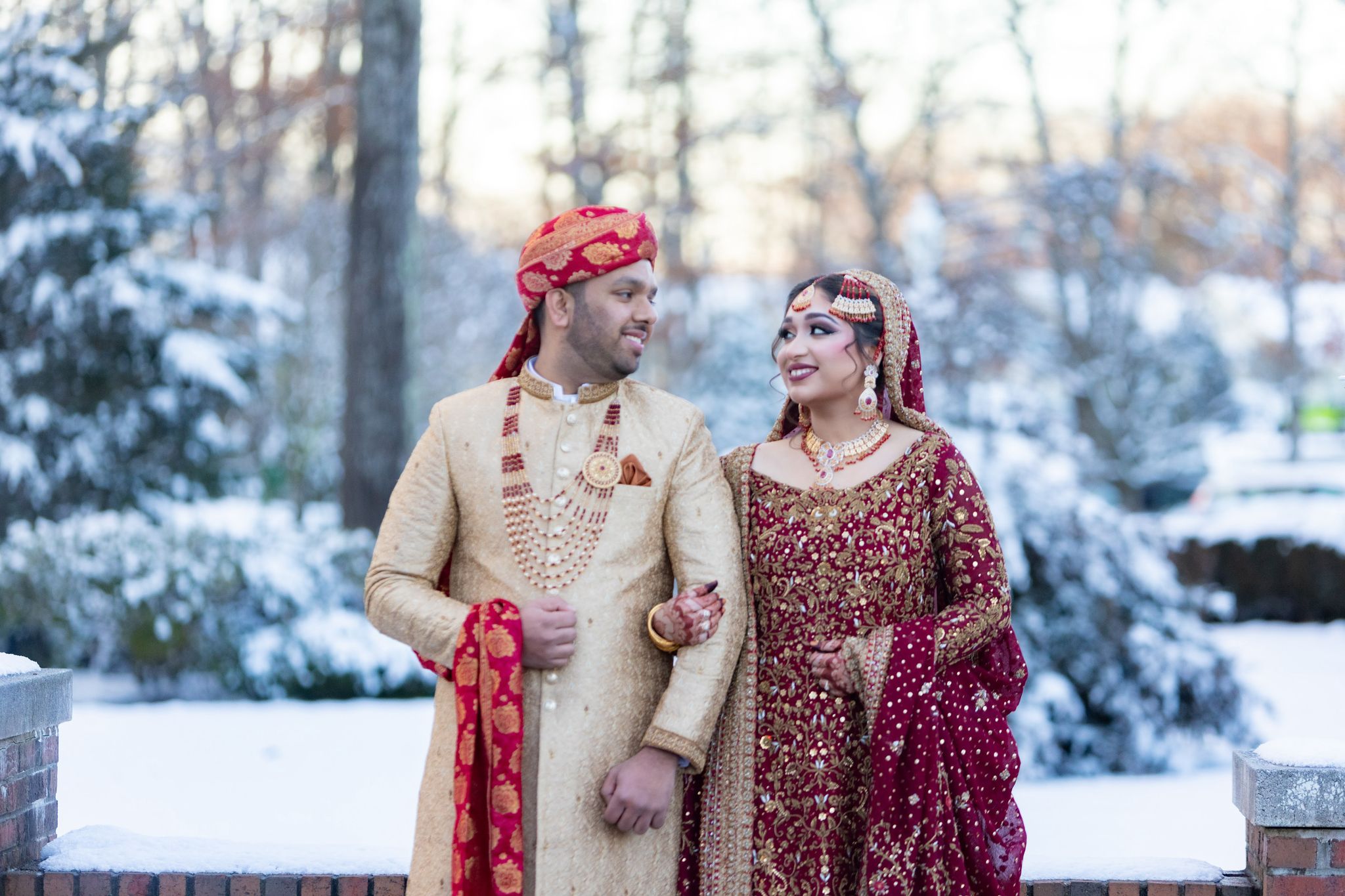 Traditional couple in winter landscape