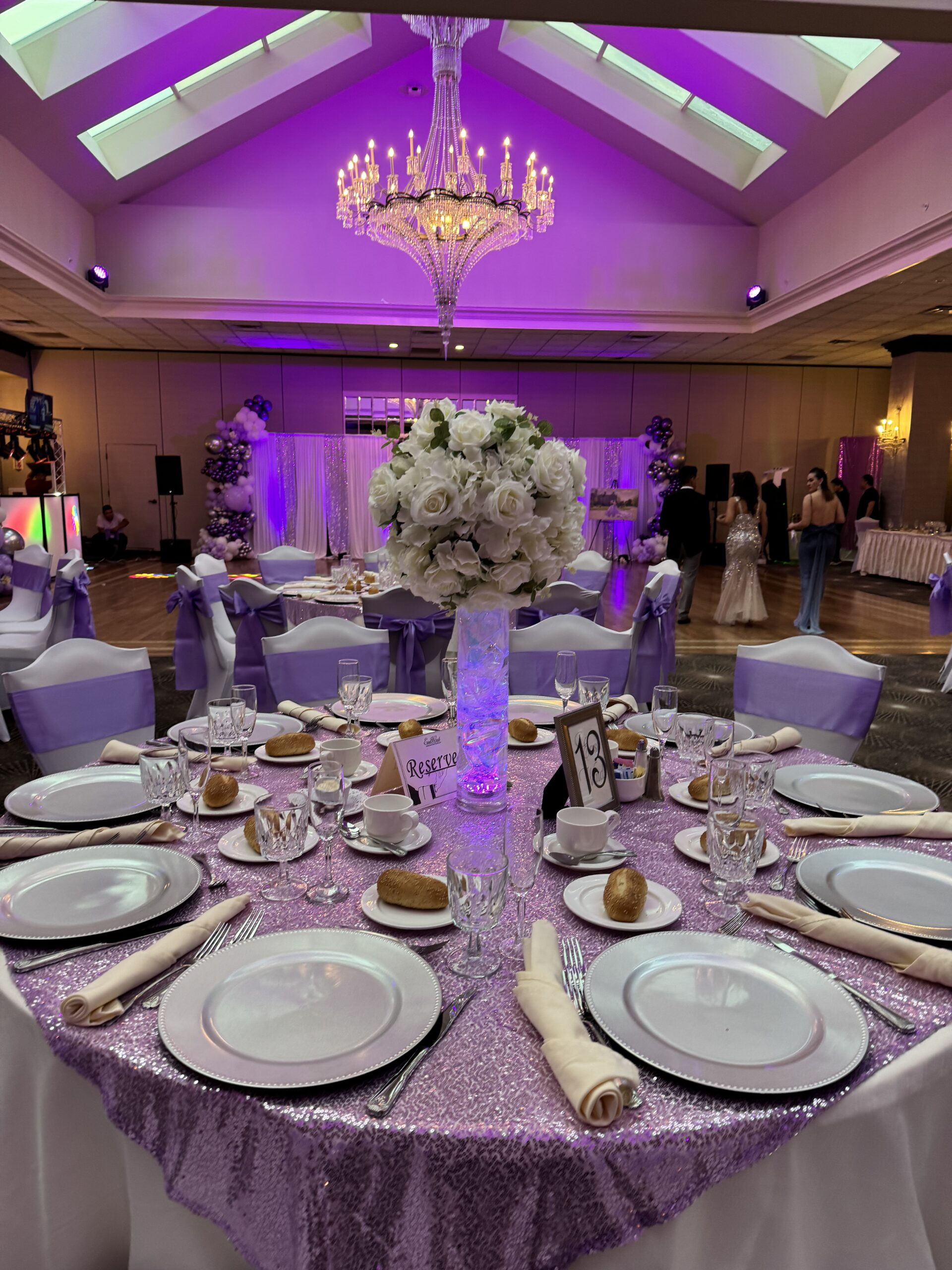 Elegant banquet setup with purple accents.