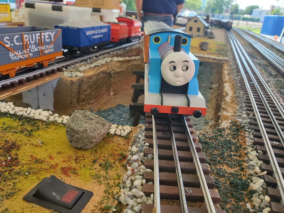 Thomas the Tank Engine on railway model layout.