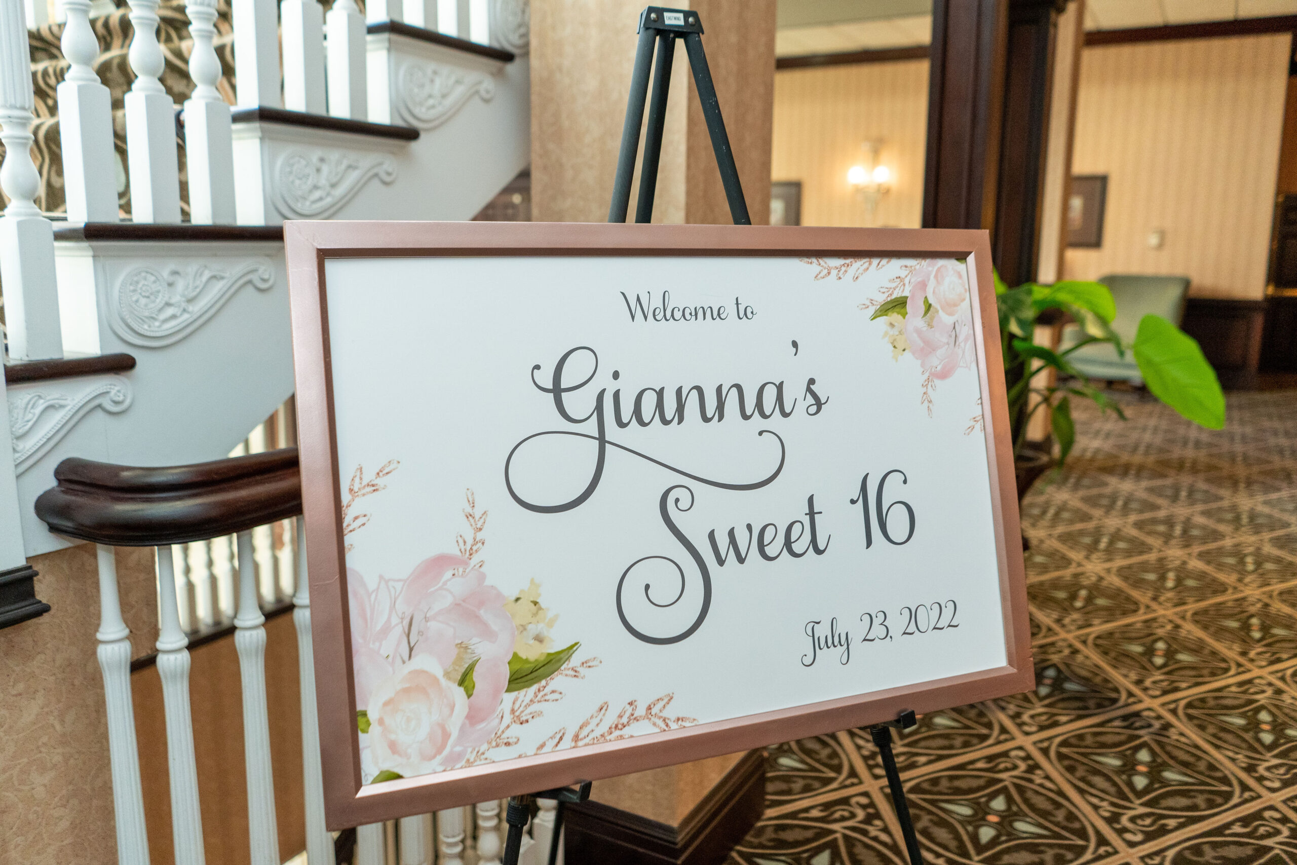 Welcome sign for Gianna's Sweet 16 celebration.
