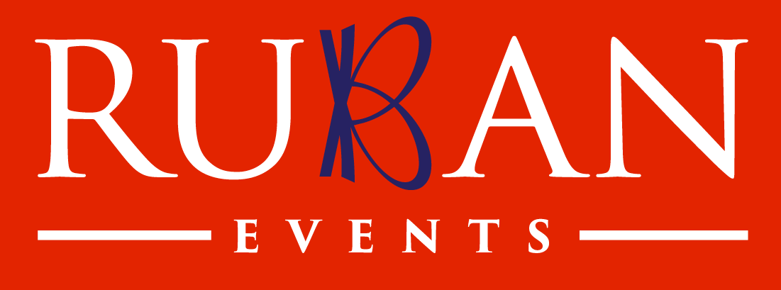 Ruban Events logo on red background