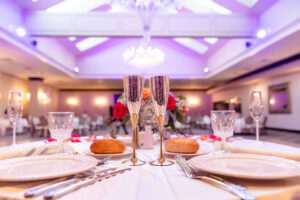 Elegant wedding table setup with champagne