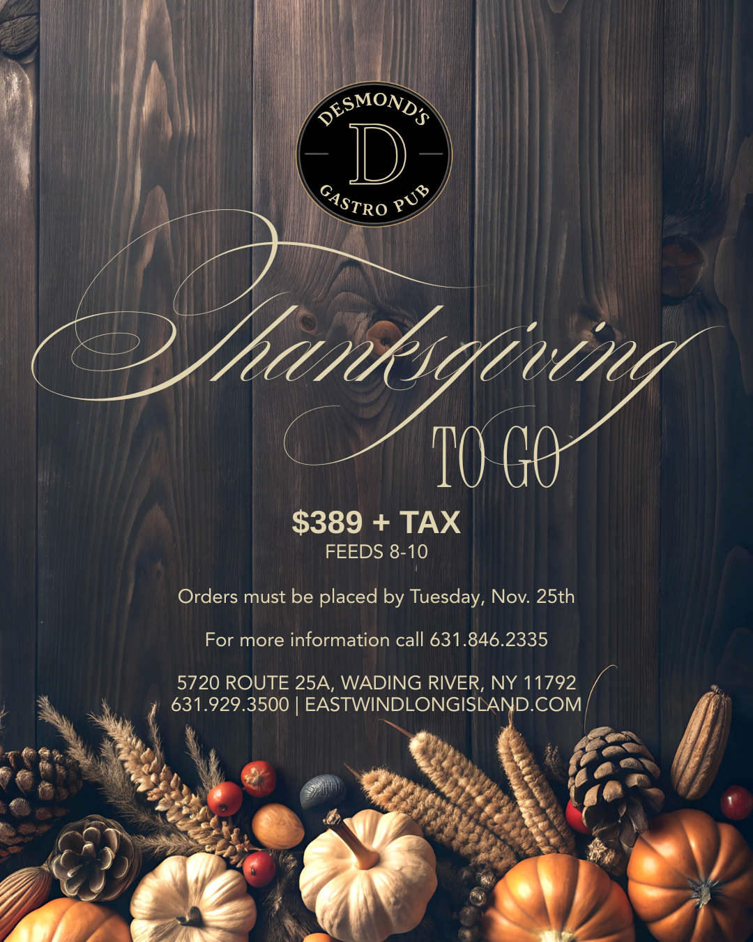 Thanksgiving To-Go Offer from Desmond’s Pub