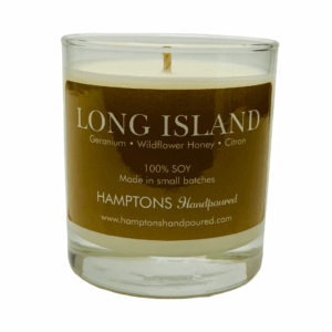 Soy candle labeled Long Island aroma.