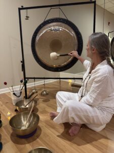 Meditation with gong and singing bowls.