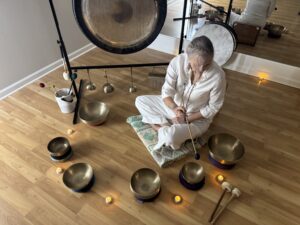 Meditative sound therapy session setup