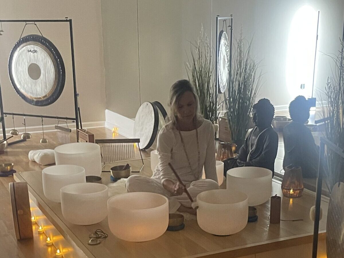 Meditation session with singing bowls.