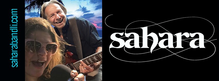 Band performing live, Sahara logo visible.