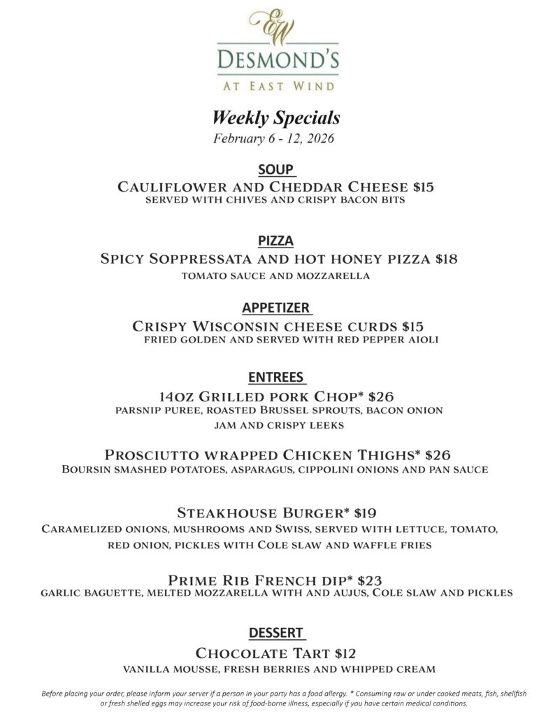 Desmond's Weekly Specials Menu
