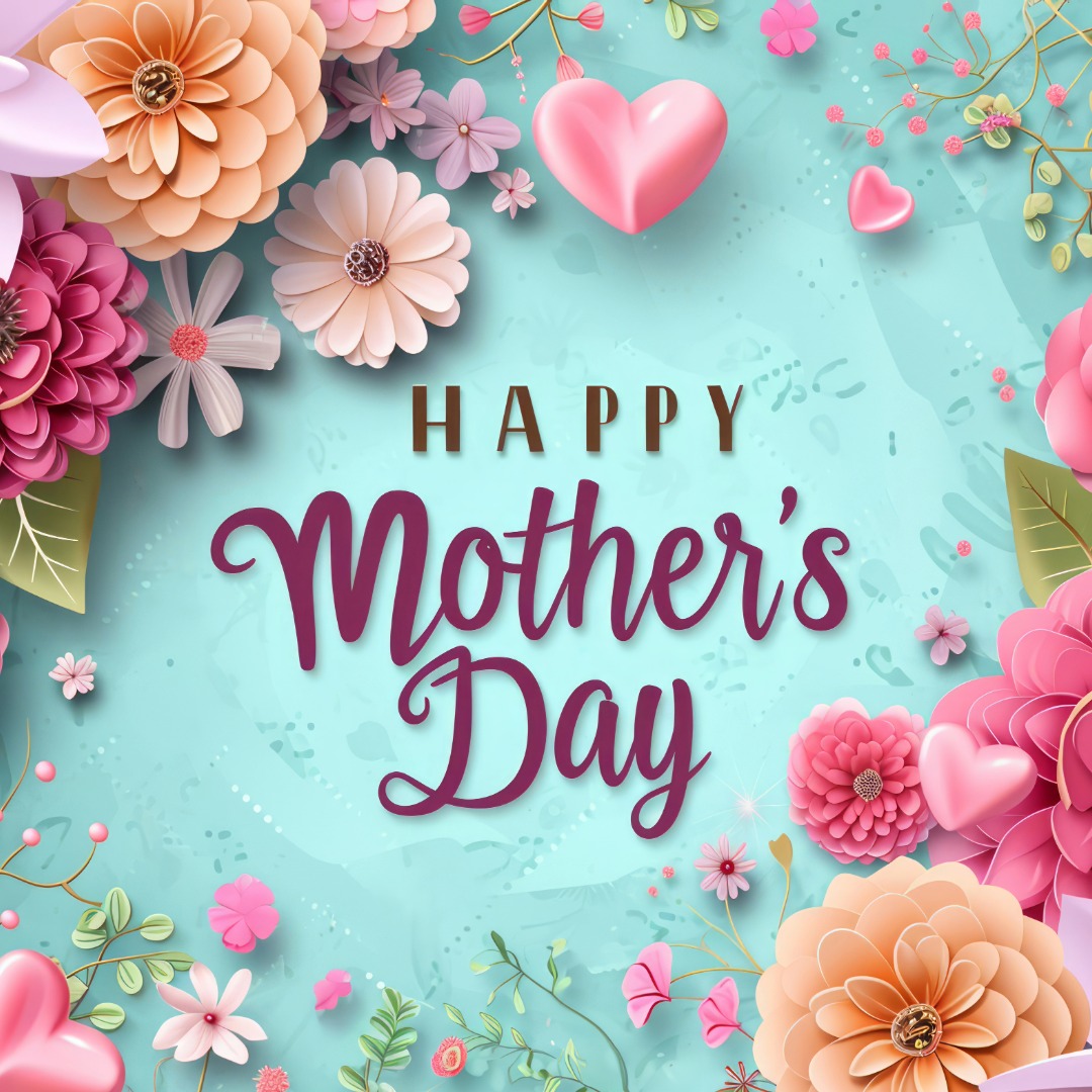 Mother's Day floral card with hearts