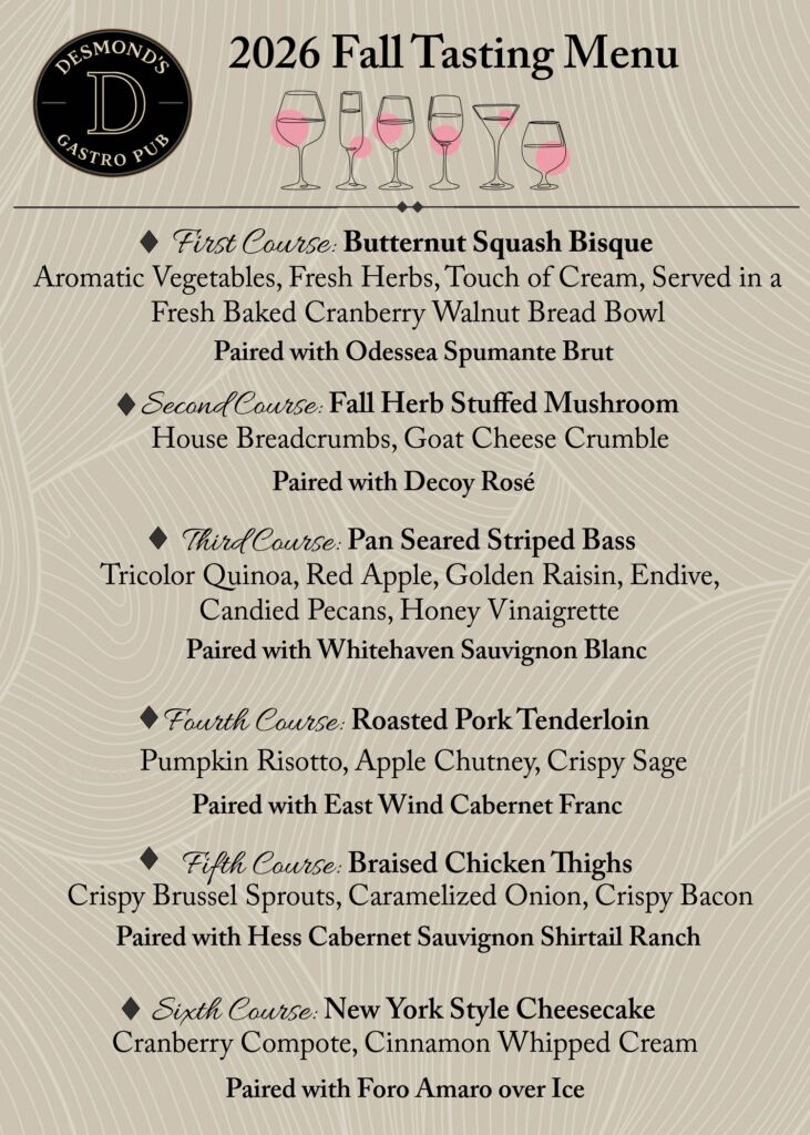 Desmond's 2026 Fall Tasting Menu